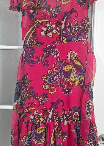 Pembe Desenli Şifon Elbise - Görsel 4