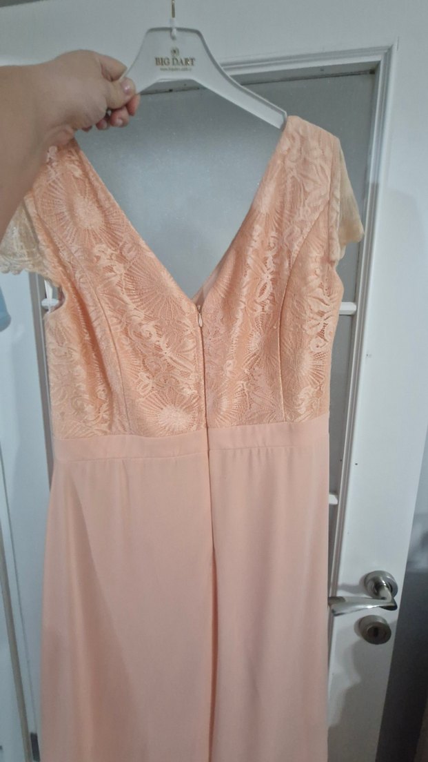 Bej Uzun V Yaka Drapeli Kadın Abiye Elbise - Görsel 5