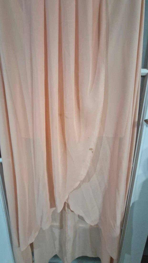 Bej Uzun V Yaka Drapeli Kadın Abiye Elbise - Görsel 2