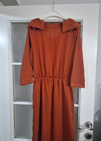 Kadın Kahverengi Midi Keten Elbise - Görsel 4