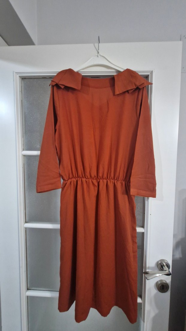 Kadın Kahverengi Midi Keten Elbise - Görsel 4