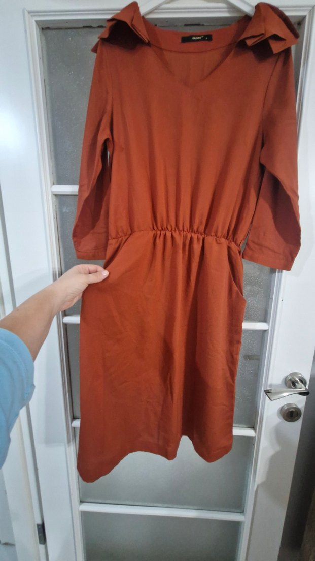 Kadın Kahverengi Midi Keten Elbise - Görsel 3