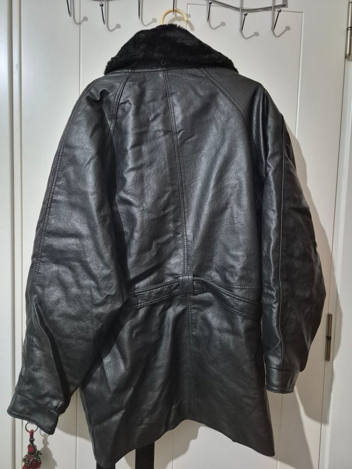 Erkek Siyah Hakiki Deri Kürklü Biker Mont - Görsel 2