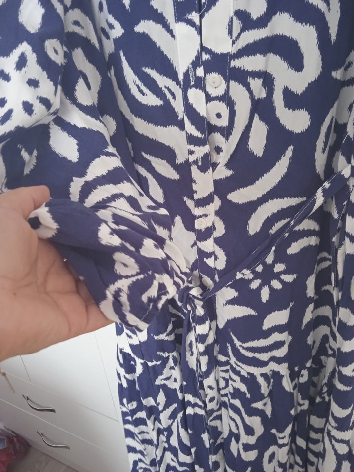 Bohem Salaş Uzun Kollu Bağlama Desenli Elbise - Görsel 4