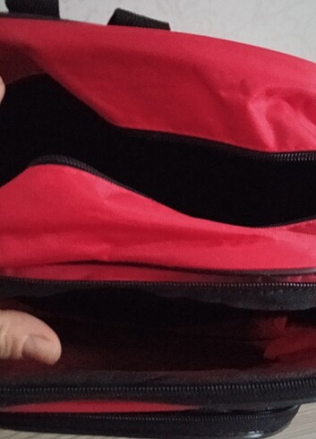 Üç bölmeli, kırmızı renkli, pamuk prenses baskılı çanta - Görsel 3