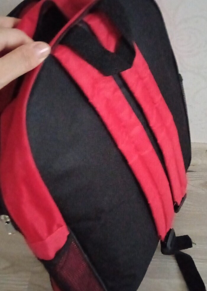 Üç bölmeli, kırmızı renkli, pamuk prenses baskılı çanta - Görsel 5