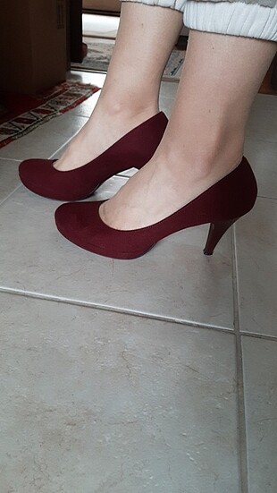 38 Beden Bordo Süvet Topuklu Ayakkabı-Stiletto