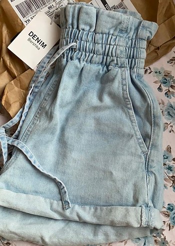 Bağlamalı Desenli Kadın Kot Şort - Görsel 5