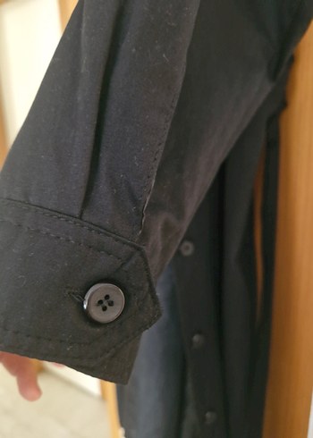 Kadın Siyah Kemerli Uzun Trençkot - Görsel 4