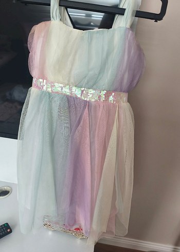 Pastel Renkli Kız Çocuk Drapeli Elbise