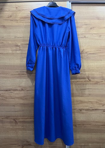 Trendyol & Milla Trendyol Modest Mavi Uzun Kollu Fırfırlı Kadın Elbise