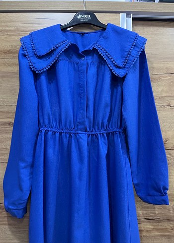 s Beden Trendyol Modest Mavi Uzun Kollu Fırfırlı Kadın Elbise