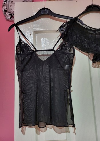 Penti Siyah Gotik Mini İp Askılı Kadın gecelik Takımı