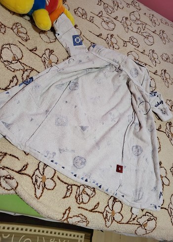 Kapüşonlu Erkek Çocuk Bornoz Beyaz Desenli - Görsel 6