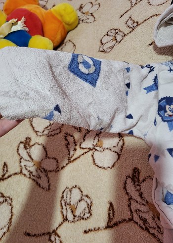 Kapüşonlu Erkek Çocuk Bornoz Beyaz Desenli - Görsel 7