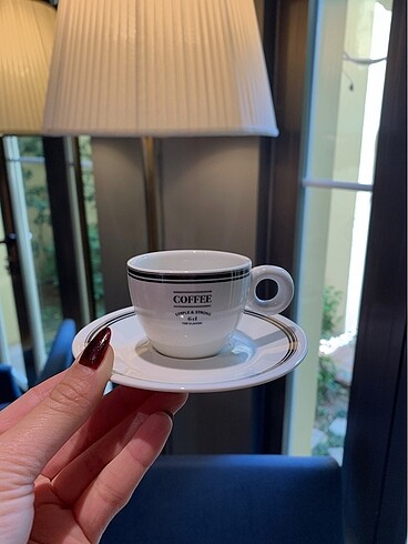 Beden beyaz Renk 2 li Baskılı Espresso/Kahve Fincan Seti