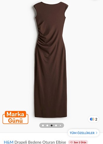 H&M H&M Kahverengi Drapeli Uzun Elbise