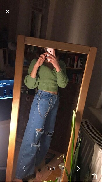 2 dizi yırtık wide leg jean