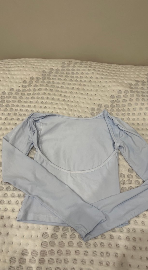 Bebek Mavisi Uzun Kollu sırtı açık crop - Görsel 2