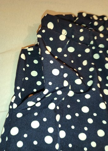 Lacivert Puantiyeli Kadın Kumaş Pantolon bol paça - Görsel 4