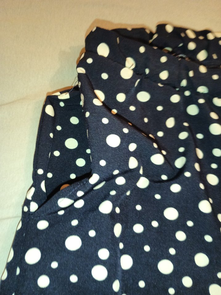 Lacivert Puantiyeli Kadın Kumaş Pantolon bol paça - Görsel 4