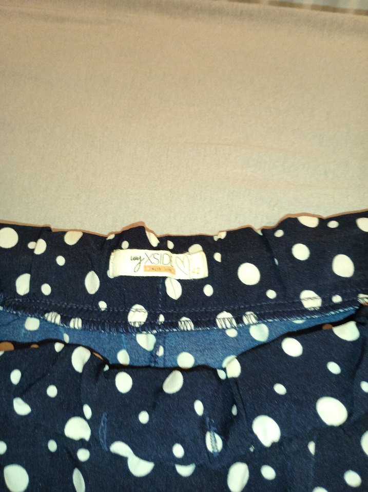 Lacivert Puantiyeli Kadın Kumaş Pantolon bol paça - Görsel 5