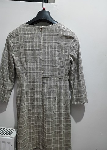 Gri Ekose Mini Kadın Klasik Elbise - Görsel 2