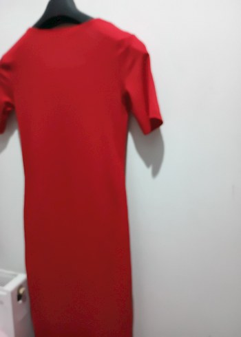 Düğmeli Kırmızı V Yaka Uzun Elbise Zara - Görsel 3