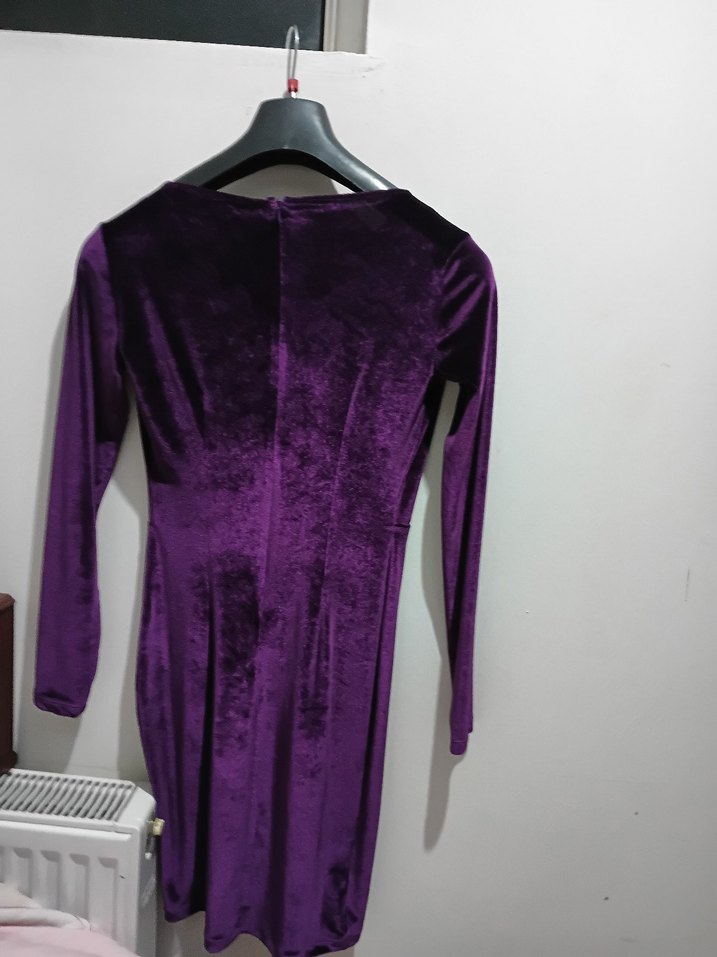 Mor Dantel Detaylı Uzun Kollu Gotik Elbise - Görsel 3