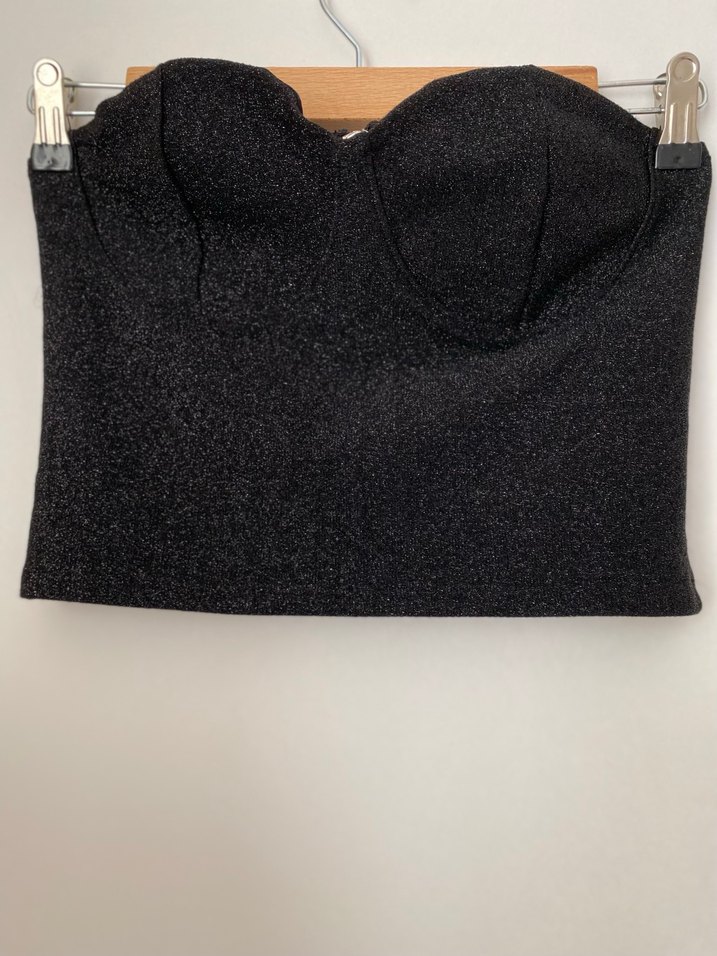 Siyah parlak simli straplez bustiyer - Görsel 2