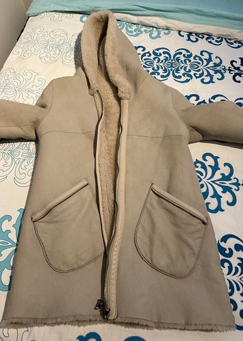 Bej Kadın Midi Peluş Kaban çift taraflı - Görsel 8