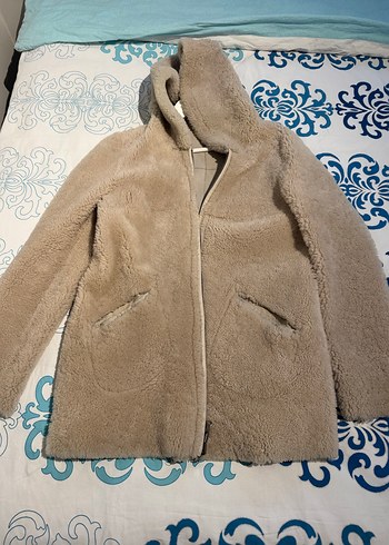 Bej Kadın Midi Peluş Kaban çift taraflı - Görsel 7