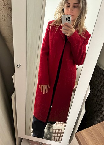 Kırmızı Uzun Kadın Kaban - Görsel 2