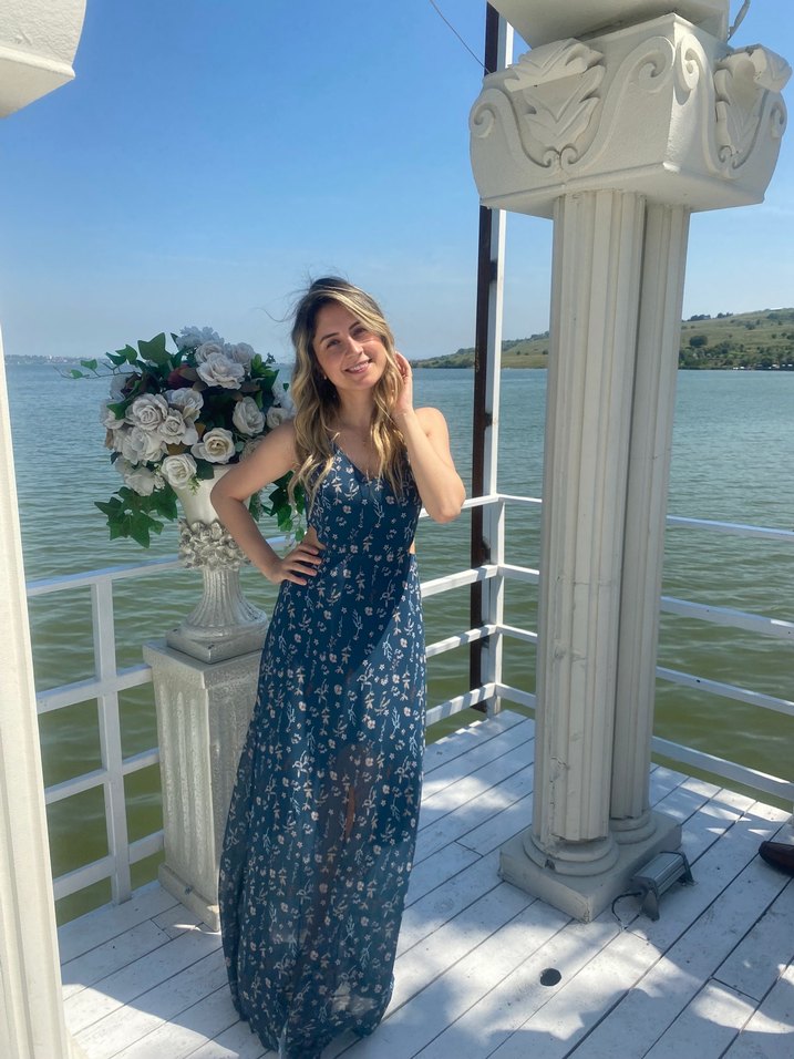 Bohem Lacivert Uzun Askılı Elbise - Görsel 4