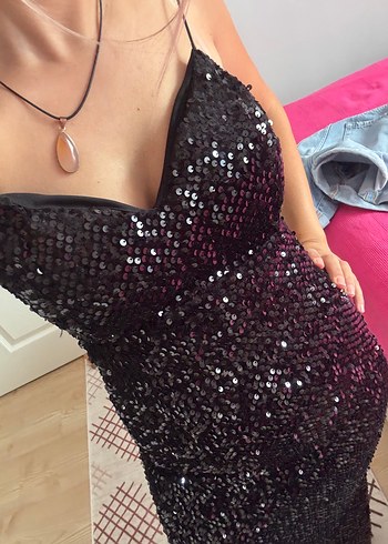 Payetli siyah elbise - Görsel 3
