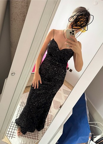 Payetli siyah elbise - Görsel 2