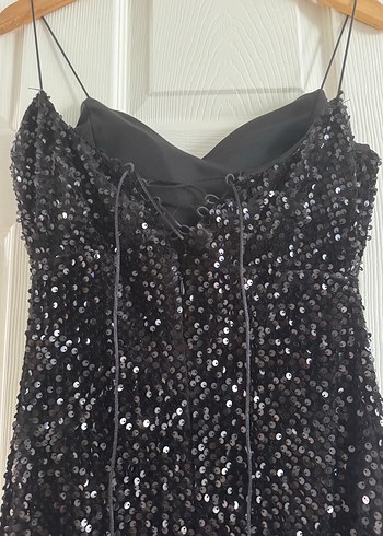 Payetli siyah elbise - Görsel 7