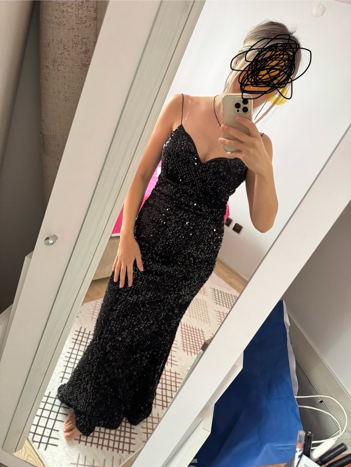 Payetli siyah elbise - Görsel 2