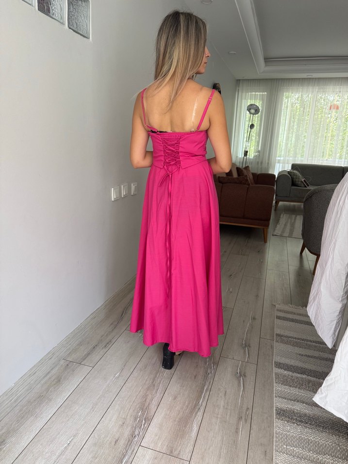 Pembe Uzun Askılı Elbise - Görsel 2