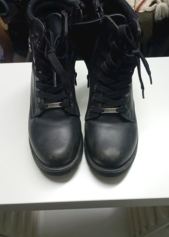 Fashion Angel Siyah Deri Biker Stiletto Topuklu Kadın Bot