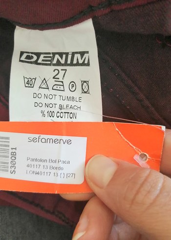 Bordo Düğmeli Kadın Jean Pantolon - Görsel 3