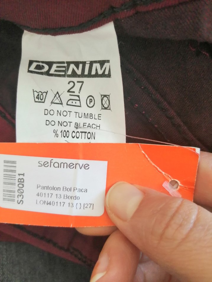 Bordo Düğmeli Kadın Jean Pantolon - Görsel 3