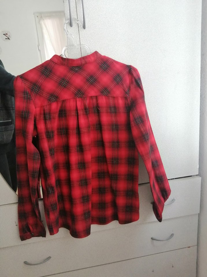 Kırmızı Ekose Desenli Uzun Kollu Kız Çocuk Gömlek - Görsel 2