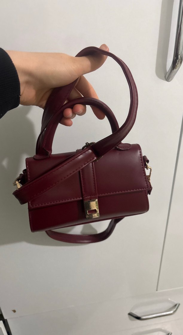 Bordo Deri Tokalı Kadın Çanta - Görsel 2
