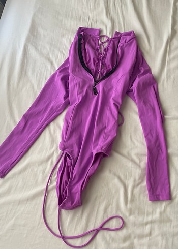 Mor Fermuarlı Uzun Kollu Kadın Mayo - Görsel 3