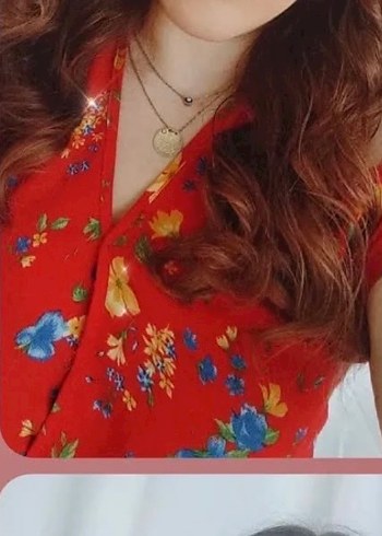 Renkli Çiçek Desenli V Yaka Bohem Bluz - Görsel 3