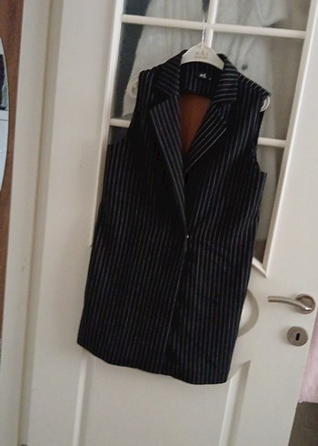 Çizgili Siyah Düğmeli Kadın Yelek - Görsel 7