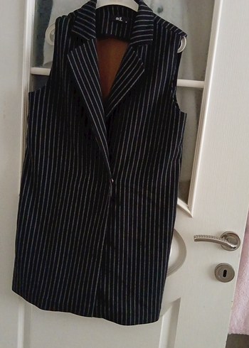 Çizgili Siyah Düğmeli Kadın Yelek - Görsel 8