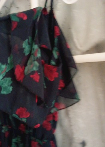 Çiçek Desenli şifon Uzun Askılı Kadın Elbise - Görsel 12