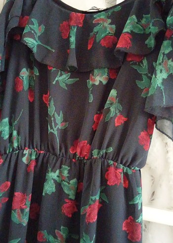 Çiçek Desenli şifon Uzun Askılı Kadın Elbise - Görsel 14